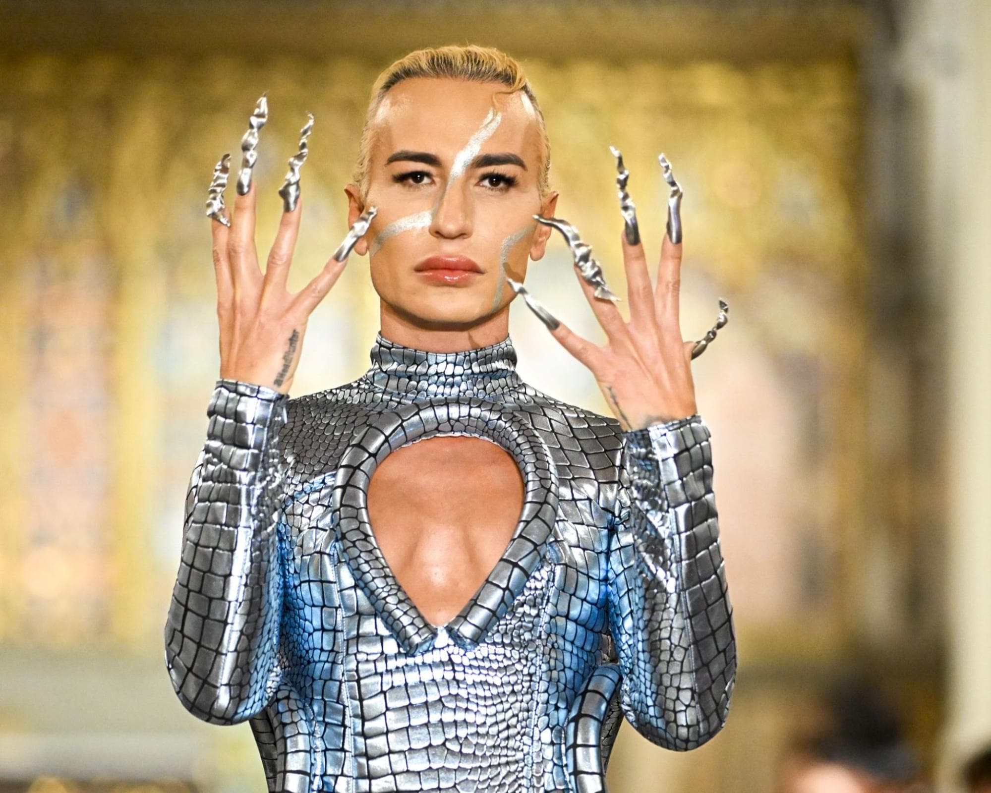 Supermodel Elton Ilirjani Closes Satomi el Beso Show With Otherworldly Space Age Style At London Fashion Week 2026 